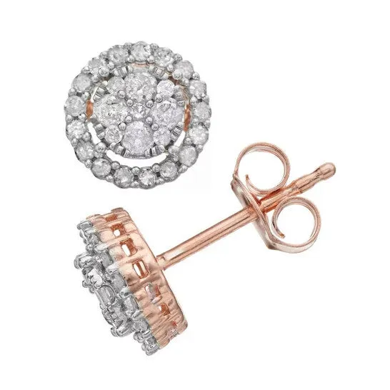 JMS always Earrings Original Diamond Muse 050 cttw Rose Gold Over Sterling Silver Diamond Round Halo Stud Earrings