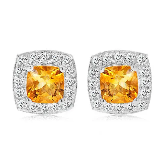 JMS always Earrings Original DiamondMuse Citrine and Created White Sapphire Sterling Silver Earrings