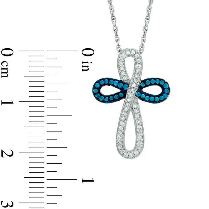 Necklaces Goldia 033 CT TW Enhanced Blue and White Natural Diamond Looped Cross Pendant in Sterling Silver Necklaces Goldia 033 CT TW Enhanced Blue and White Natural Diamond Looped Cross Pendant in Sterling Silver