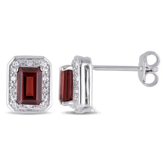 Original AMOUR 110 CT TW Diamond and Garnet Halo Stud Earrings In Sterling Silver JMS always Earrings