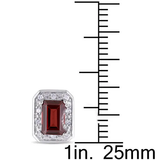 Original AMOUR 110 CT TW Diamond and Garnet Halo Stud Earrings In Sterling Silver JMS always Earrings Original AMOUR 110 CT TW Diamond and Garnet Halo Stud Earrings In Sterling Silver JMS always Earrings