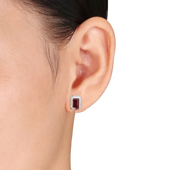 Original AMOUR 110 CT TW Diamond and Garnet Halo Stud Earrings In Sterling Silver JMS always Earrings Original AMOUR 110 CT TW Diamond and Garnet Halo Stud Earrings In Sterling Silver JMS always Earrings
