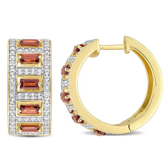 Original AMOUR 2 78 CT TGW Baguette Garnet and White Topaz Hoop Earrings In Yellow Plated Sterling Silver JMS always Earrings