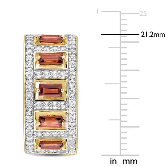 Original AMOUR 2 78 CT TGW Baguette Garnet and White Topaz Hoop Earrings In Yellow Plated Sterling Silver JMS always Earrings Original AMOUR 2 78 CT TGW Baguette Garnet and White Topaz Hoop Earrings In Yellow Plated Sterling Silver JMS always Earrings
