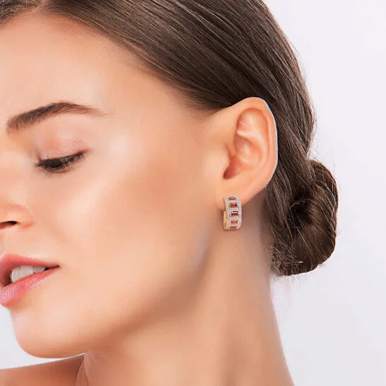Original AMOUR 2 78 CT TGW Baguette Garnet and White Topaz Hoop Earrings In Yellow Plated Sterling Silver JMS always Earrings Original AMOUR 2 78 CT TGW Baguette Garnet and White Topaz Hoop Earrings In Yellow Plated Sterling Silver JMS always Earrings