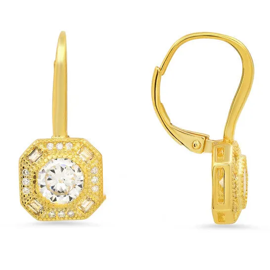 Original Kylie Harper 14k Gold Over Silver Vintage Halo Cubic Zirconia CZ Leverback Earrings JMS always Earrings