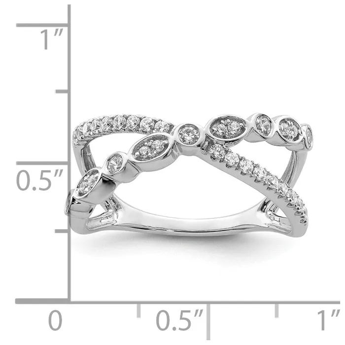 Rings 14k White Gold Polished Criss Cross Real Diamond Ring Goldia