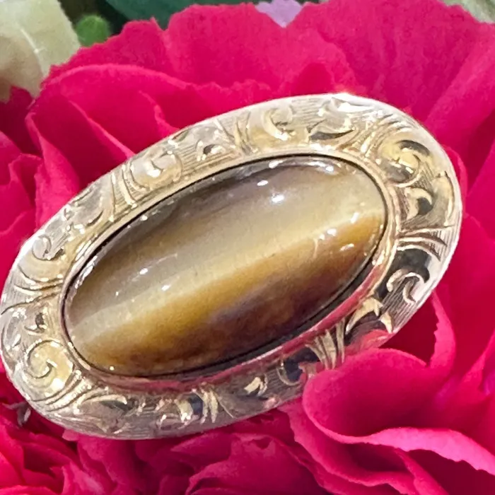 14 Karat Yellow Gold Tigers Eye Pin 25000086 ONeills Estate Jewelry Earrings