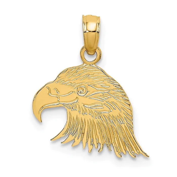 14K Engraved Flat Eagle Head Charm TreasureFineJewelers Charm Necklaces