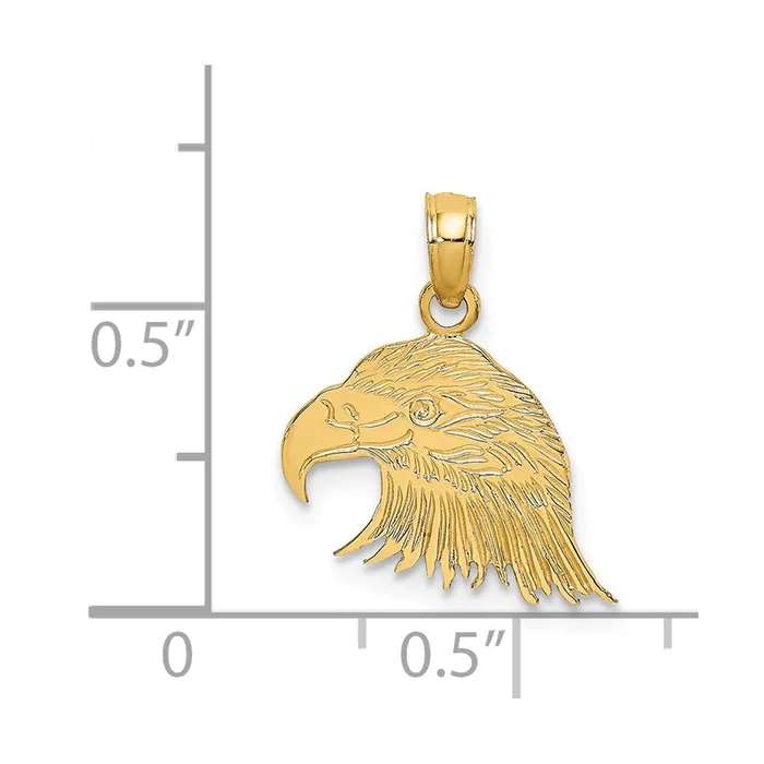 14K Engraved Flat Eagle Head Charm TreasureFineJewelers Charm Necklaces