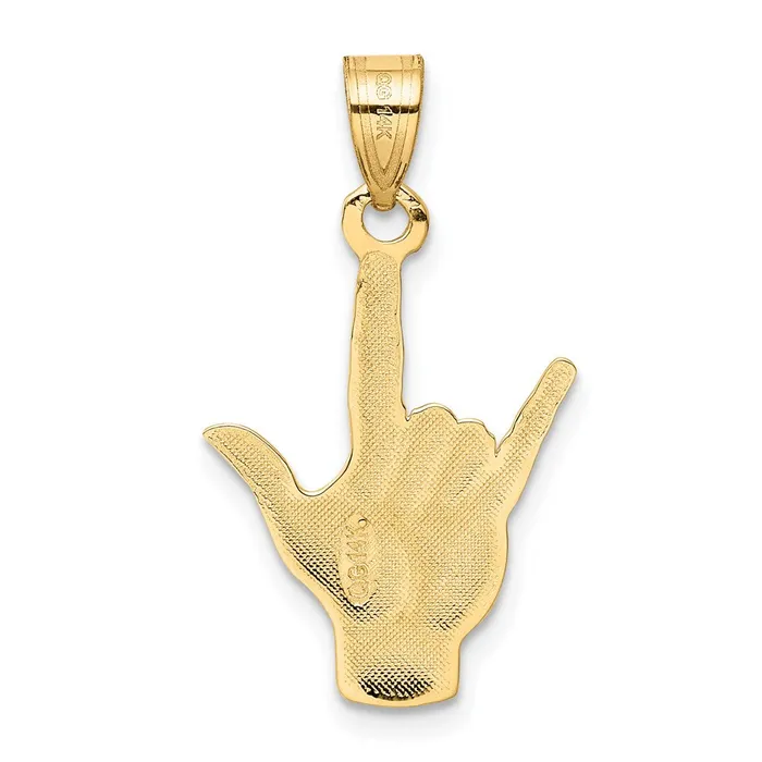 14k Polished I Love You HandSign Language Charm TreasureFineJewelers Charm Necklaces