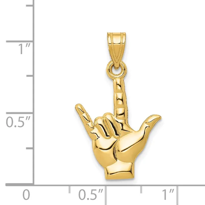 14k Polished I Love You HandSign Language Charm TreasureFineJewelers Charm Necklaces