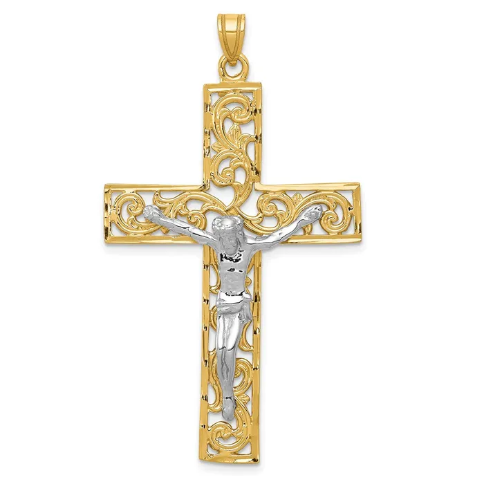 14K Twotone Diamondcut Crucifix Pendant TreasureFineJewelers Rings