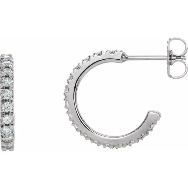14K White 58 CTW Diamond FrenchSet 15 mm Hoop Earrings TreasureFineJewelers Earrings