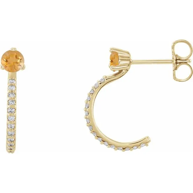 14K Yellow Citrine 16 CTW Diamond Hoop Earrings TreasureFineJewelers Earrings