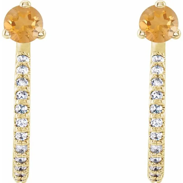 14K Yellow Citrine 16 CTW Diamond Hoop Earrings TreasureFineJewelers Earrings
