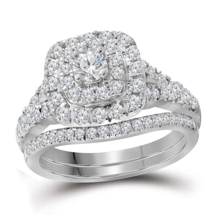 14kt white gold womens round diamond bellissimo double halo bridal wedding engagement ring band set 100 cttw114794 North Arrow Shop Rings 14kt white gold womens round diamond bellissimo double halo bridal wedding engagement ring band set 100 cttw114794 North Arrow Shop Rings