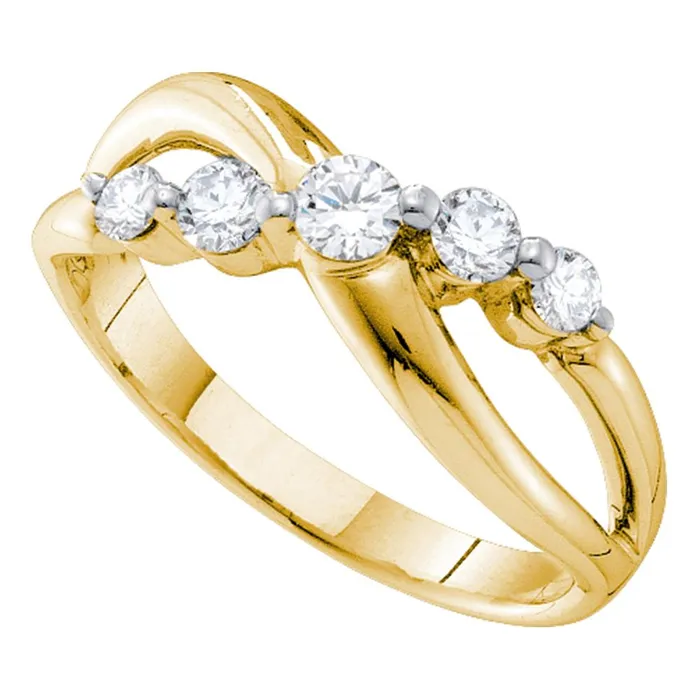 14kt yellow gold womens round diamond 5 stone crossover band ring 12 cttw30307 North Arrow Shop Rings 14kt yellow gold womens round diamond 5 stone crossover band ring 12 cttw30307 North Arrow Shop Rings