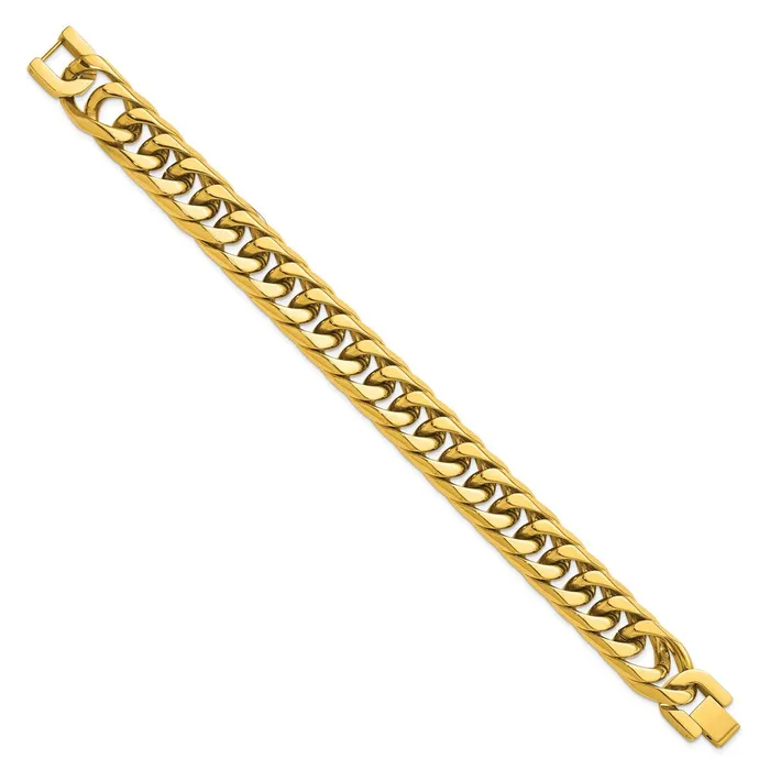 Bracelets Stainless Steel Yellow IPplated 16mm Curb 85in Bracelet TreasureFineJewelers