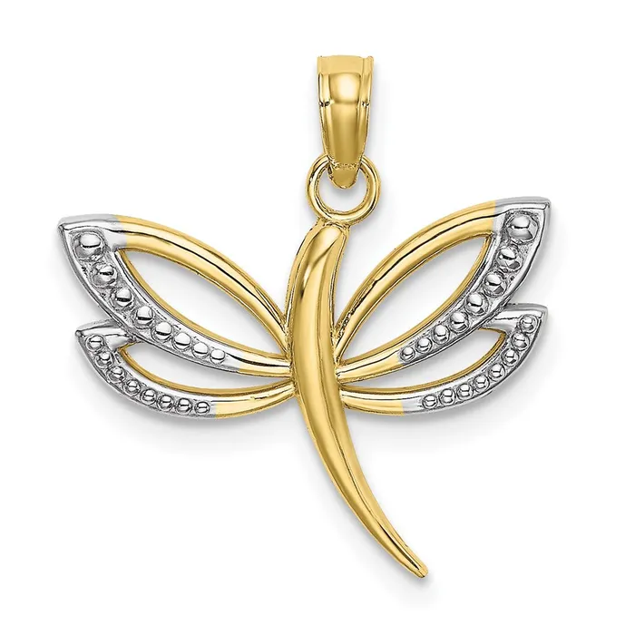 Charm Necklaces 10K w Rhodium Textured Dragonfly Charm TreasureFineJewelers Charm Necklaces 10K w Rhodium Textured Dragonfly Charm TreasureFineJewelers