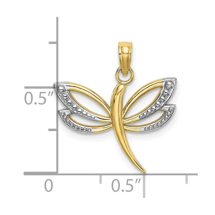 Charm Necklaces 10K w Rhodium Textured Dragonfly Charm TreasureFineJewelers