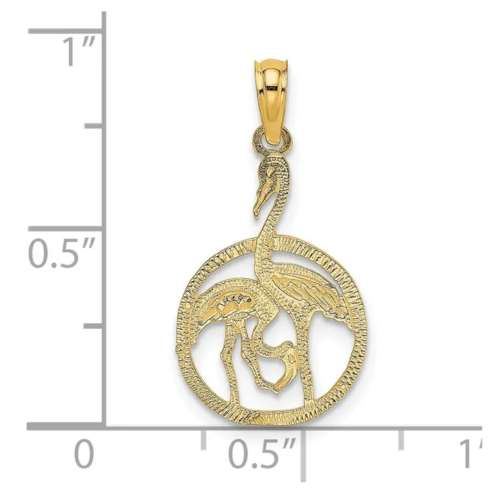 Charm Necklaces 14K Flamingos In Circle Charm TreasureFineJewelers