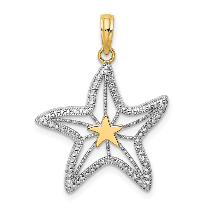 Charm Necklaces 14K with White Rhodium Small Starfish Charm TreasureFineJewelers