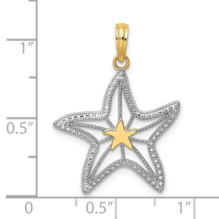 Charm Necklaces 14K with White Rhodium Small Starfish Charm TreasureFineJewelers