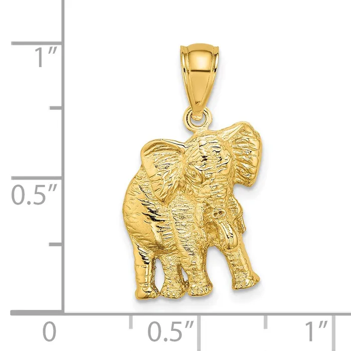 Charm Necklaces TreasureFineJewelers 14K 2D Elephant w Raised Trunk Charm