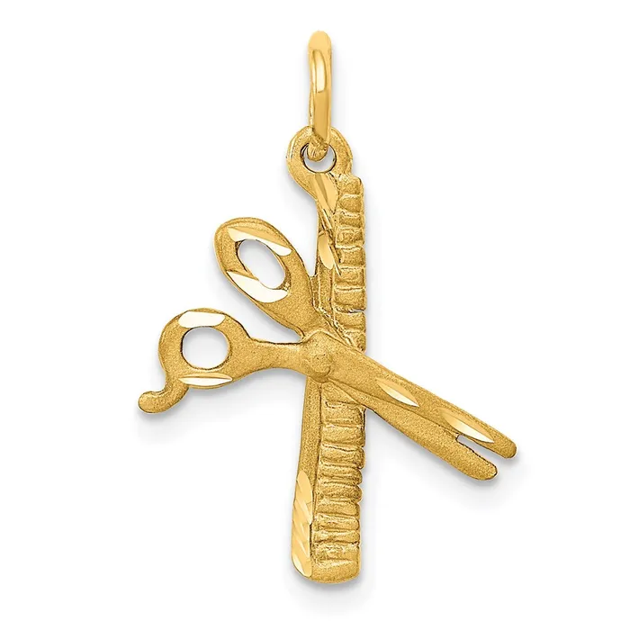 Charm Necklaces TreasureFineJewelers 14k Comb and Scissors Charm