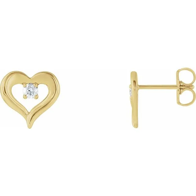 Earrings 14K Yellow 110 CTW Diamond Heart Stud Earrings TreasureFineJewelers