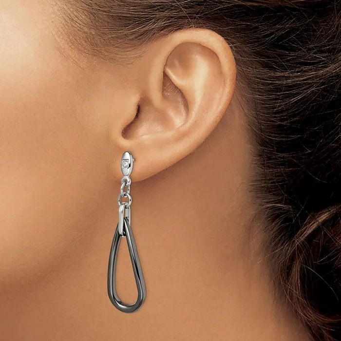 Earrings TreasureFineJewelers Stainless Steel Polished Black Ceramic CZ Dangle Post Earrings