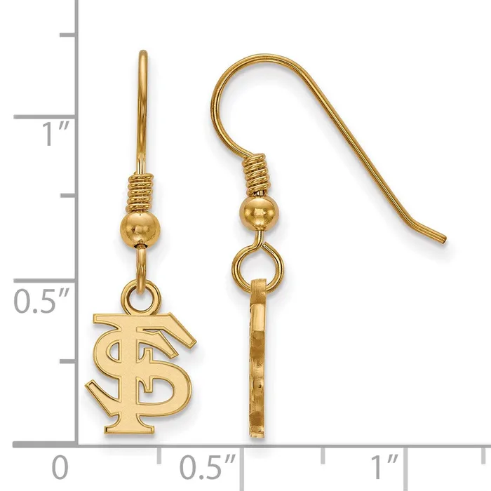 Earrings TreasureFineJewelers Sterling Silver Goldplated Florida State University FS Extra Small Dangle Wire Earrings