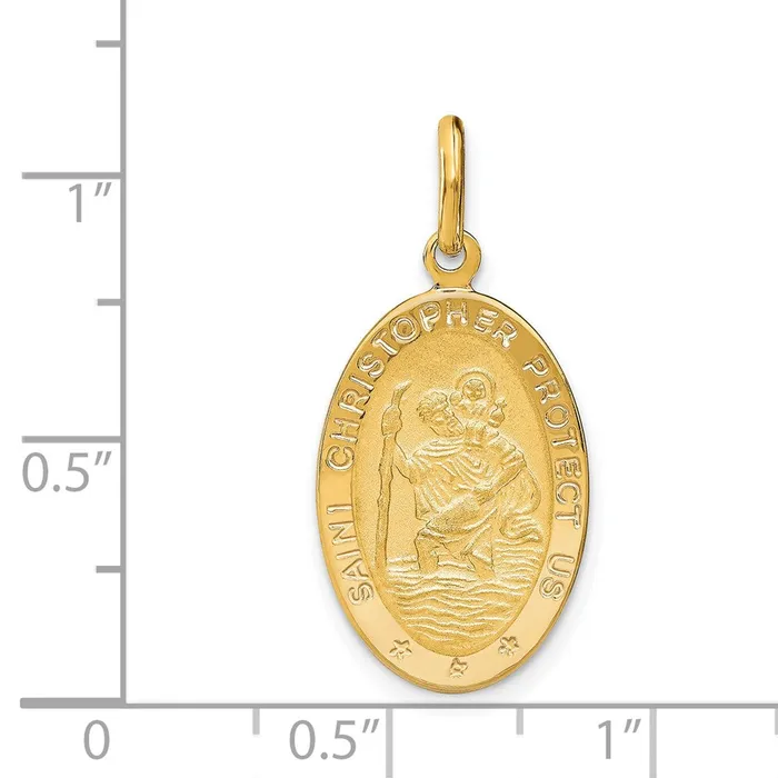 Necklaces TreasureFineJewelers Leslies 14k Polished and Satin Oval St Christopher Pendant