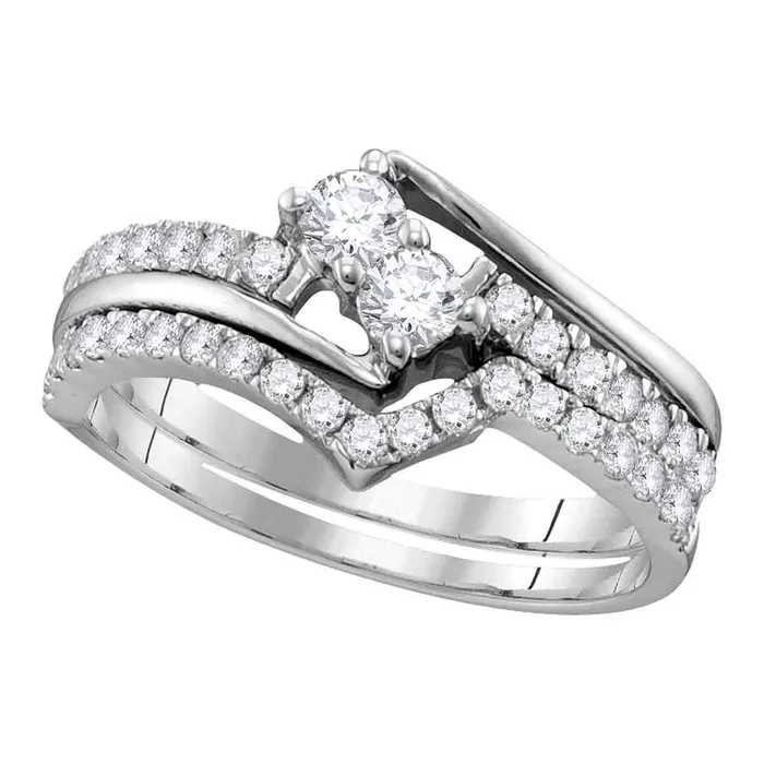 North Arrow Shop Rings 14kt white gold womens round diamond 2 stone bridal wedding engagement ring band set 1 12 cttw112503 North Arrow Shop Rings 14kt white gold womens round diamond 2 stone bridal wedding engagement ring band set 1 12 cttw112503