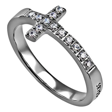 North Arrow Shop Rings SAVED BY GRACE Ring Bible Verse Sideways Cross Stainless Steel with Clear CZ Stones North Arrow Shop Rings SAVED BY GRACE Ring Bible Verse Sideways Cross Stainless Steel with Clear CZ Stones