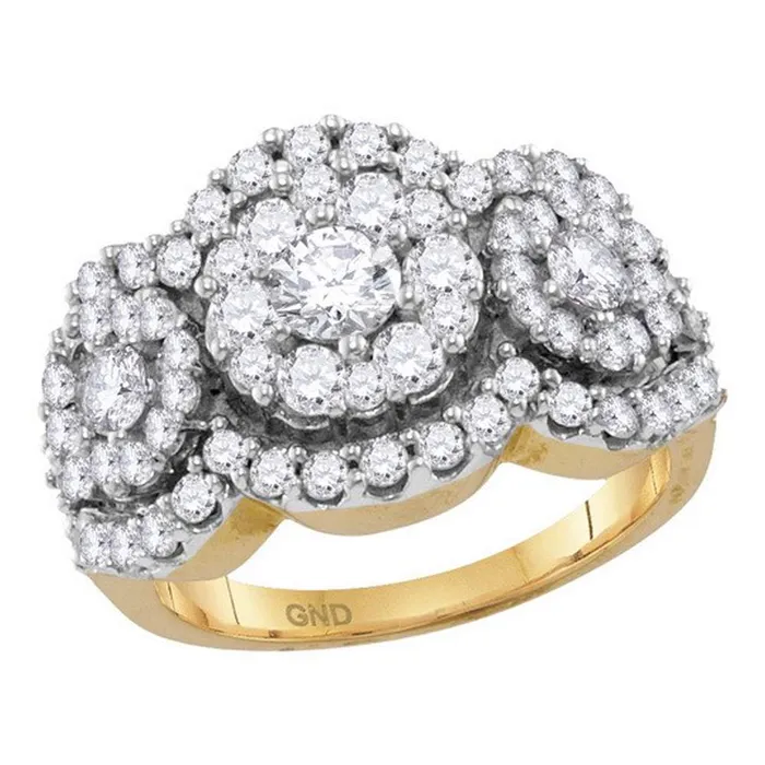 Rings North Arrow Shop 14kt yellow gold womens round diamond triple cluster bridal wedding engagement ring 200 cttw73529 Rings North Arrow Shop 14kt yellow gold womens round diamond triple cluster bridal wedding engagement ring 200 cttw73529