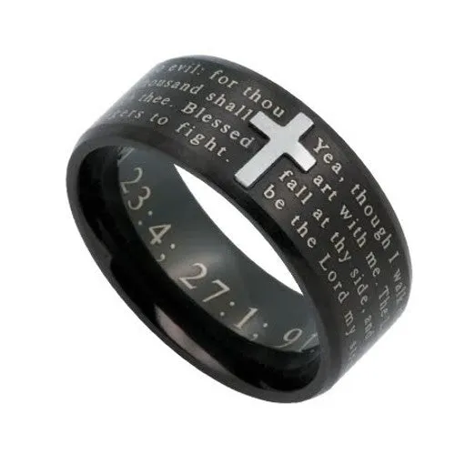 Rings North Arrow Shop PSALM 234 Cross Ring for Men Engraved Bible Verse Black Stainless Steel Rings North Arrow Shop PSALM 234 Cross Ring for Men Engraved Bible Verse Black Stainless Steel