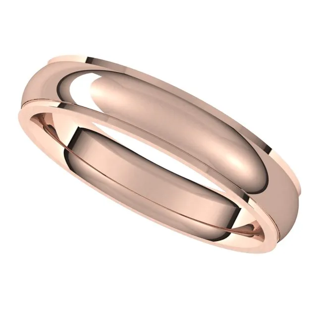 Rings TreasureFineJewelers 10K Rose Gold 4 mm Half Round Edge Comfort Fit Wedding Band