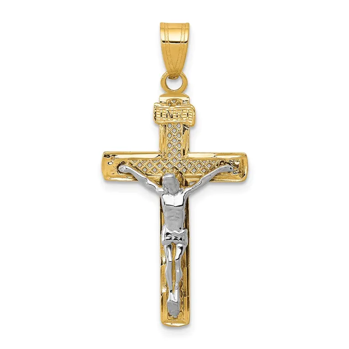 Rings TreasureFineJewelers 14K Twotone Diamondcut Lattice Cross wCrucifix Pendant Rings TreasureFineJewelers 14K Twotone Diamondcut Lattice Cross wCrucifix Pendant