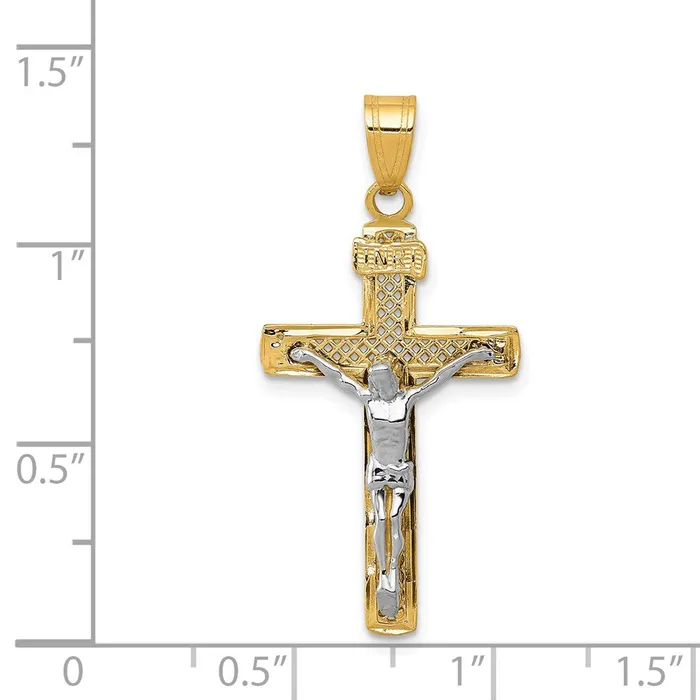 Rings TreasureFineJewelers 14K Twotone Diamondcut Lattice Cross wCrucifix Pendant