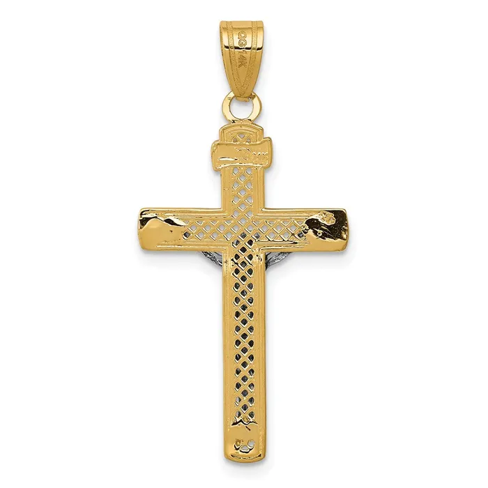 Rings TreasureFineJewelers 14K Twotone Diamondcut Lattice Cross wCrucifix Pendant