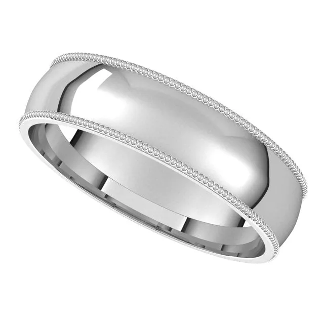 Rings TreasureFineJewelers 18K White Gold 5 mm Milgrain Half Round Comfort Fit Light Wedding Band