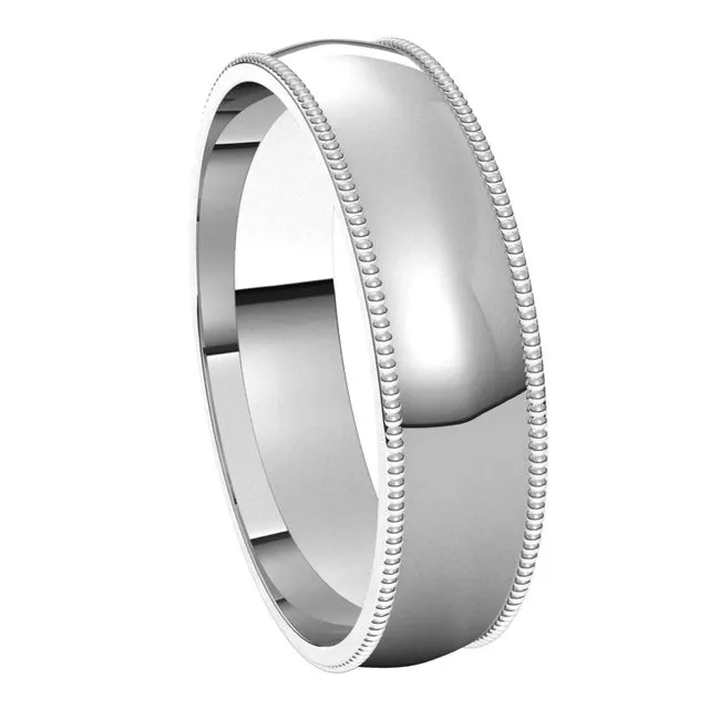 Rings TreasureFineJewelers 18K White Gold 5 mm Milgrain Half Round Comfort Fit Light Wedding Band
