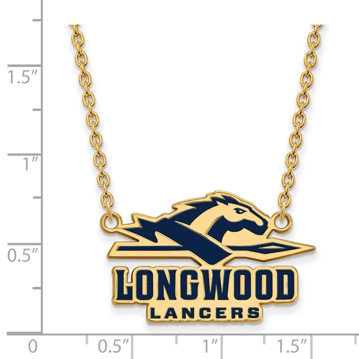 Sterling Silver Goldplated Longwood University Lancers Large Enameled Pendant 18 inch Necklace TreasureFineJewelers Necklaces