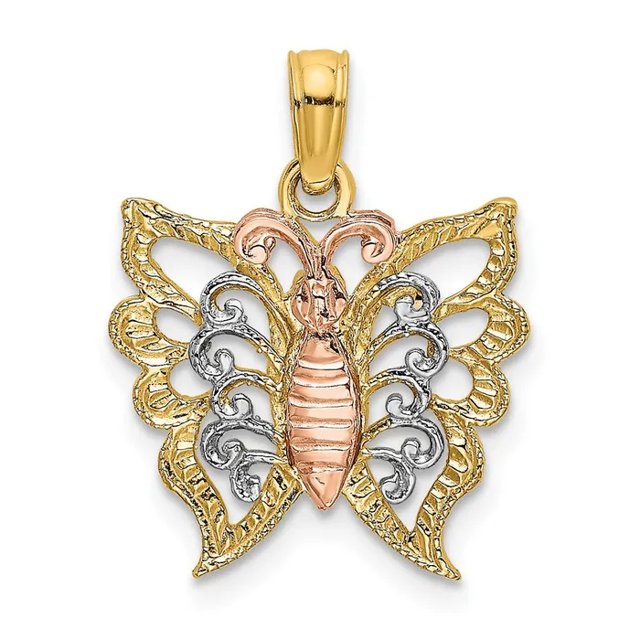 TreasureFineJewelers 14k TwoTone wWhite Rhodium Butterfly CutOut Charm Rings TreasureFineJewelers 14k TwoTone wWhite Rhodium Butterfly CutOut Charm Rings