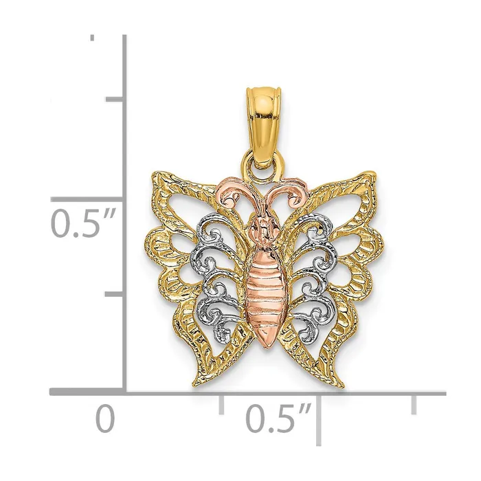 TreasureFineJewelers 14k TwoTone wWhite Rhodium Butterfly CutOut Charm Rings