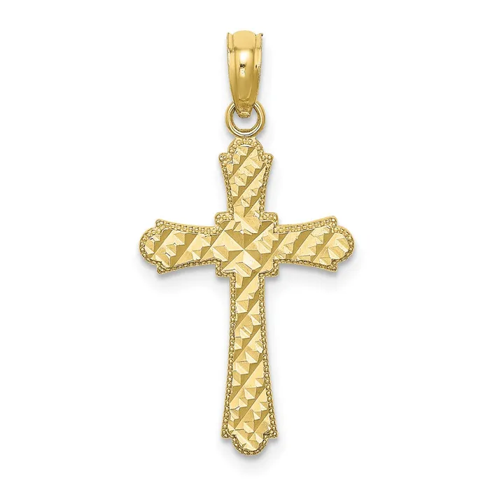 TreasureFineJewelers Charm Necklaces 10K DC Striped Cross Charm