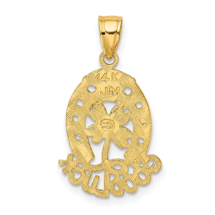 TreasureFineJewelers Charm Necklaces 14K GOOD LUCK Horseshoe and Clover Charm