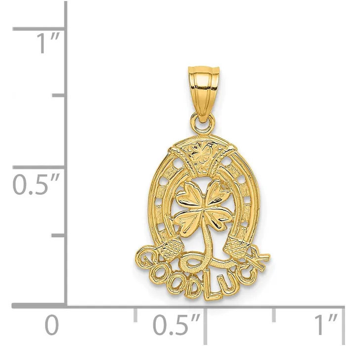 TreasureFineJewelers Charm Necklaces 14K GOOD LUCK Horseshoe and Clover Charm